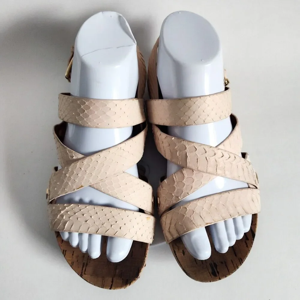 Rebecca Minkoff Pastel Pink Gladiator Sandals Textured Snake Studded Size 6.5‎